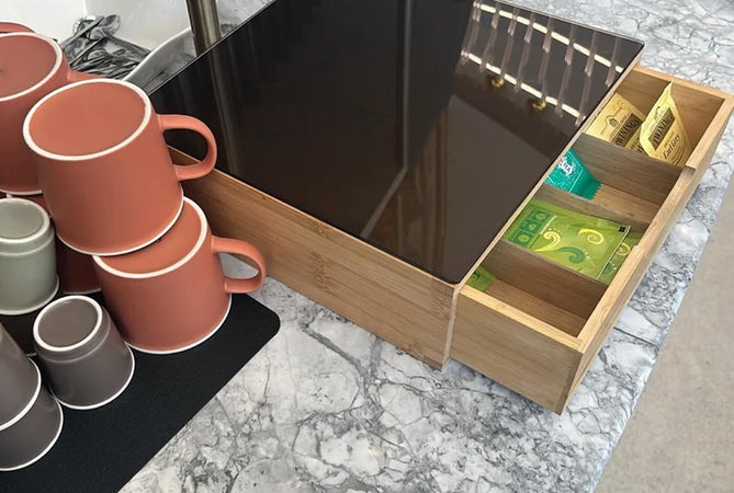 Portacapsule Bambù Con Cassetto 4 Scomparti Organizzatore Capsule Cialde Caffè Tisane Tè