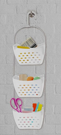 Portaoggetti Con Gancio 3 Contenitori Salvaspazio Cestino Bagno Sospeso In Plastica 70 Cm