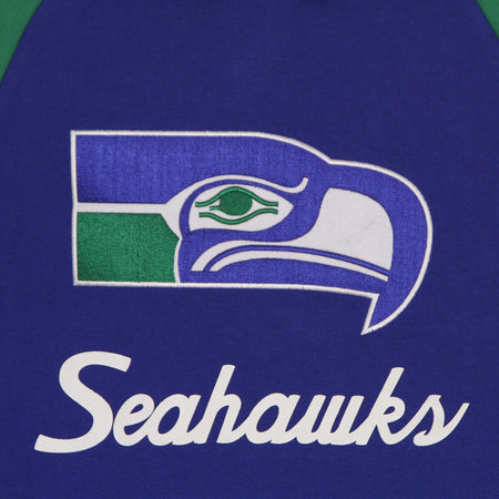 MITCHELL &amp; NESS Felpa Cappuccio Manica Corta Uomo Nfl Fleece Hoodie Seasea Royal Blue da uomo