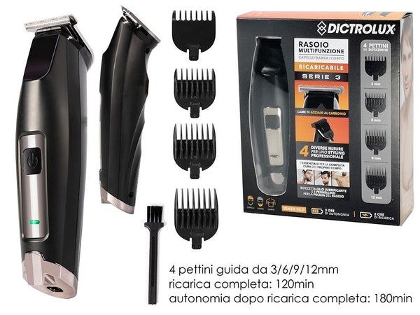 Tagliacapelli Elettrico Ricaricabile Rasoio Corpo Barba Professionale Senza Fili 4 Pettini