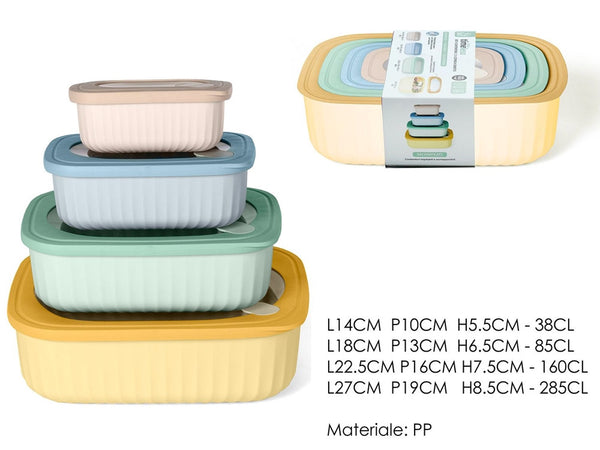 Set 4pz Contenitori Rettangolari Coperchi Ermetici Salvaspazio In Plastica In 4 Colori