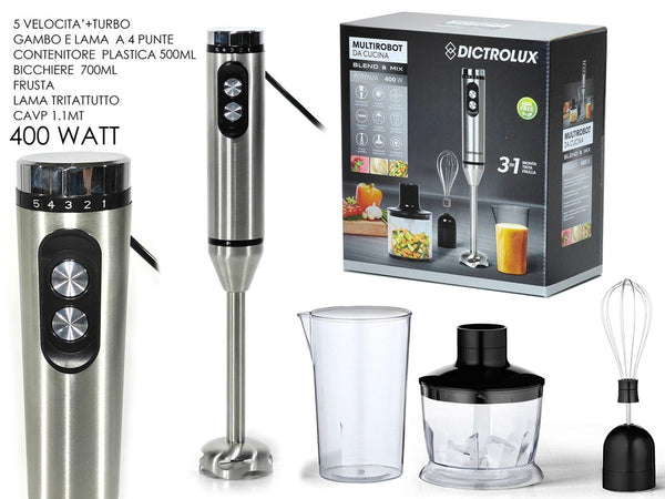 Multirobot Da Cucina 400 Watt 3in1 Monta Trita Frulla Con 5 Velocità + Funzione Turbo