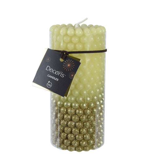 Candela decorativa in cera rigata con Glitter color oro e verde pistacchio