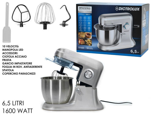 Impastatrice Planetaria Multifunzione 10 Velocità 3 Fruste Ciotola 6,5lt 1600w Manopola Led