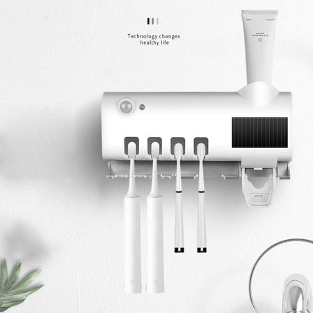 Sterilizzatore Porta Spazzolino Denti Con Dispenser Dentifricio Organizer Parete Bagno Uv