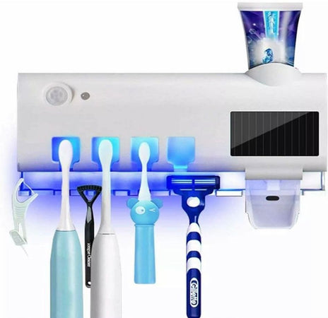 Sterilizzatore Porta Spazzolino Denti Con Dispenser Dentifricio Organizer Parete Bagno Uv