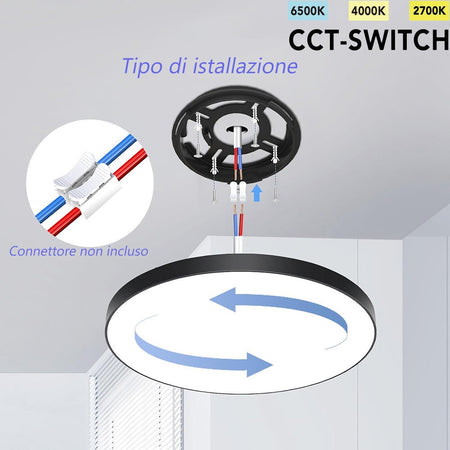 Plafoniera A Led Slim 18w Ip40 Con Tecnologia Cct Da 6500k A 2700k Con Switch Lv230-3c