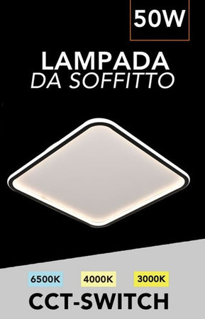 Plafoniera Lampada Da Soffitto Quadrata 50w 4000lm Con Bordo Tecnologia Cct Ip20 C12-3c