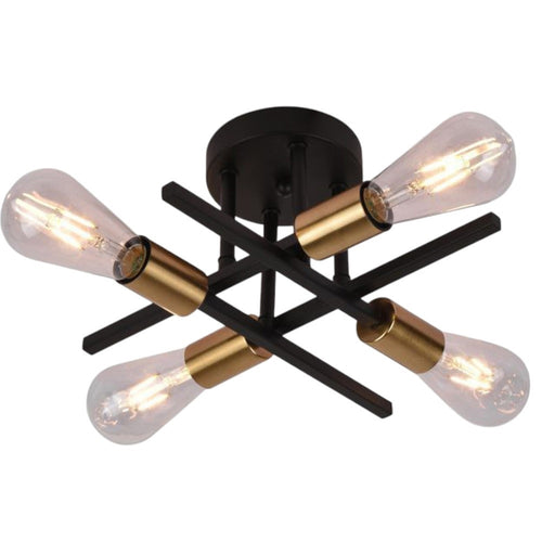 Plafoniera A Soffitto Design Industriale Moderna Nero Oro 4 Portalampada Attacco E27 Pn-16
