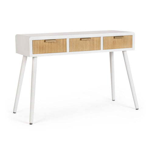 Consolle Charley con struttura in mdf, colore bianco-naturale, 110 x 40 x 78h cm
