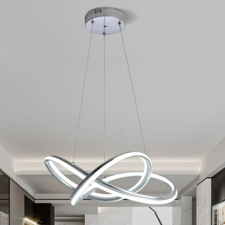 Lampadario Led Moderno Intrecciato 60w Ip20 Cromato Cct Tripla Colorazione Luce A50-a3c