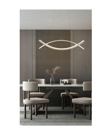 Lampadario A Sospensione Led 2 Linee Curve Bianco 42w Cct Tre Tonalita' Di Luce Lp-27-b3c