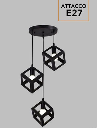 Lampadario Da Soffitto A Sospensione 3 Cubi 3d Stile Geometrico Attacco E27 Ip20 Lp-47
