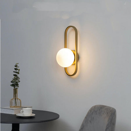 Applique Da Parete Minimalista Lampada Da Muro In Metallo Bronzo Con Sfera Vetro G9 Aq47