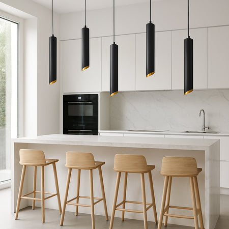 Lampadario A Cilindro Asimmetrico Da Soffitto Nero Con Interno Oro Attacco Gu10 Ts187