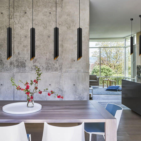 Lampadario A Cilindro Asimmetrico Da Soffitto Nero Con Interno Oro Attacco Gu10 Ts187