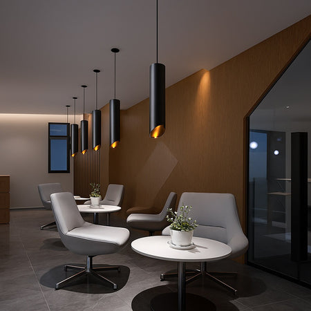 Lampadario A Cilindro Asimmetrico Da Soffitto Nero Con Interno Oro Attacco Gu10 Ts187