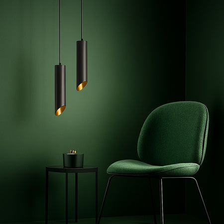 Lampadario A Cilindro Asimmetrico Da Soffitto Nero Con Interno Oro Attacco Gu10 Ts187