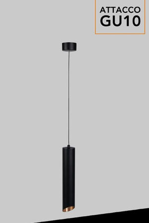 Lampadario A Cilindro Asimmetrico Da Soffitto Nero Con Interno Oro Attacco Gu10 Ts187