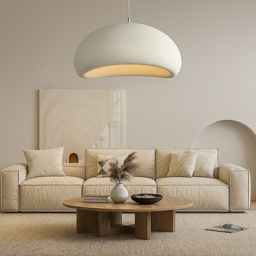 Lampadario A Sospensione Soffitto Effetto Pietra Bianco ø40/50/60cm Attacco E27 Ip20 B16-b