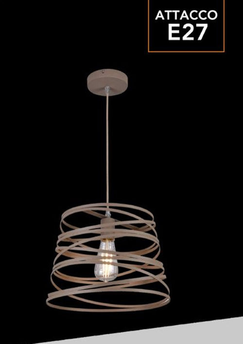 Lampadario A Sospensione Moderno Con Paralume In Metallo A Vortice Traforato Tortora A08