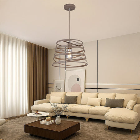 Lampadario A Sospensione Moderno Con Paralume In Metallo A Vortice Traforato Tortora A08