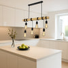 Lampadario Sospensione Legno Stile Industriale 6 Portalampada E27 Lampada Cucina B47-6