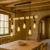 Lampadario Sospensione Legno Stile Industriale 6 Portalampada E27 Lampada Cucina B47-6