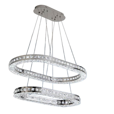 Lampadario A Led 46 Watt A Sospensione Da Soffitto Cct Con 2 Anelli Cristalli B49-3c