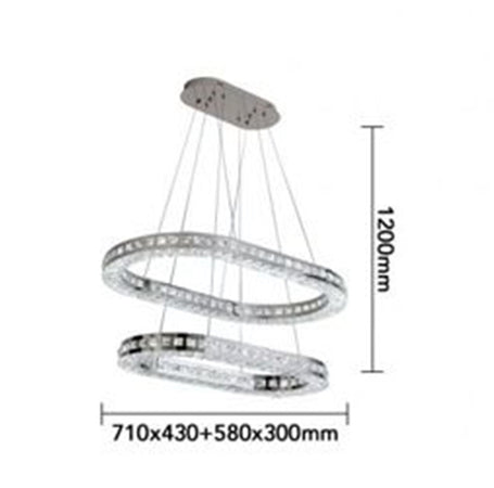 Lampadario A Led 46 Watt A Sospensione Da Soffitto Cct Con 2 Anelli Cristalli B49-3c