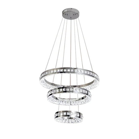 Lampadario Led A Sospensione Soffitto 46w Cct 3 Anelli Decorati Cristalli Acrilico B50-3c