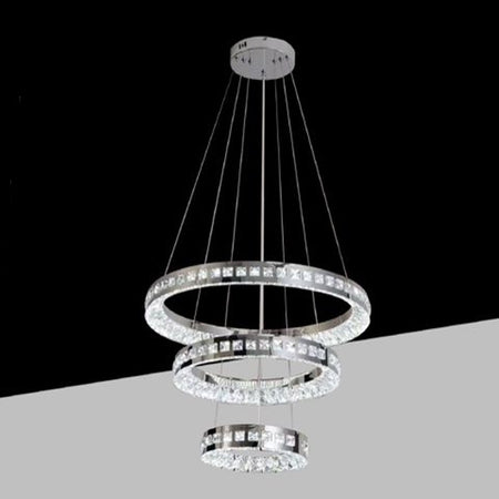 Lampadario Led A Sospensione Soffitto 46w Cct 3 Anelli Decorati Cristalli Acrilico B50-3c
