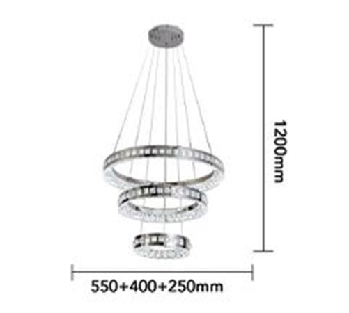 Lampadario Led A Sospensione Soffitto 46w Cct 3 Anelli Decorati Cristalli Acrilico B50-3c