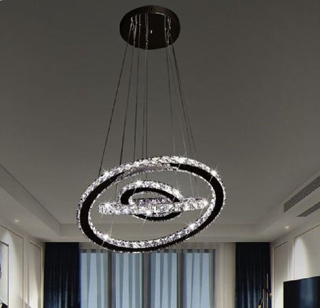 Lampadario Led A Sospensione Soffitto 46w Cct 3 Anelli Decorati Cristalli Acrilico B50-3c