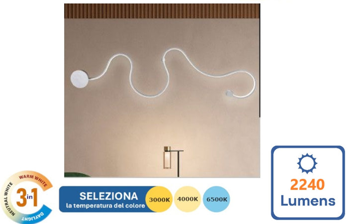 Applique Da Muro Led 28w Design A Serpente Bianco Tonalità Luce 3in1 2240lm E69-b3c