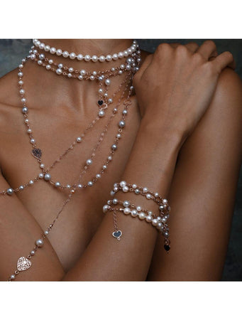 MAMAN ET SOPHIE - BRACCIALE ROSARIO PERLE BIANCHE E ROSA