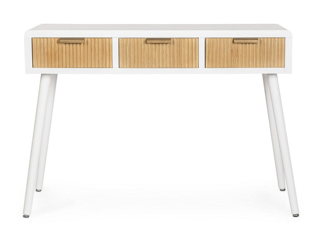 Consolle "Charley" con struttura in mdf, colore bianco-naturale, 110 x 40 x 78h cm