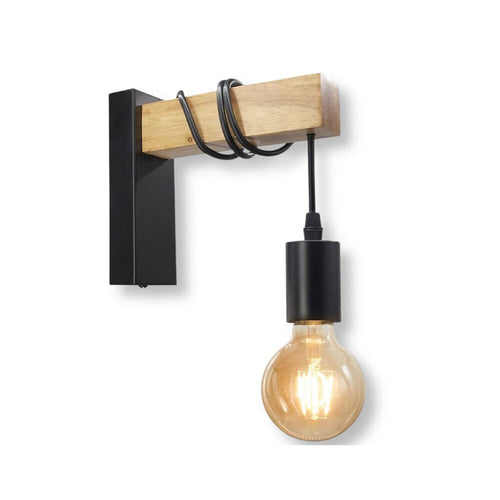 Applique A Parete Stile Industriale Lampada Muro Retrò Vintage In Metallo Legno E27 Aq64