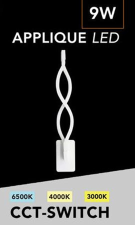 Applique A Led Lampada Da Parete 9 Watt Ip20 720lm Cct Switch 6500k-4000k-3000k E16-3c