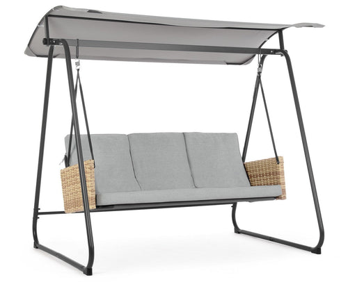 Dondolo 3 posti con cuscini Easy struttura in acciaio colore naturale e grigio