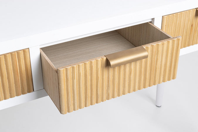 Consolle "Charley" con struttura in mdf, colore bianco-naturale, 110 x 40 x 78h cm