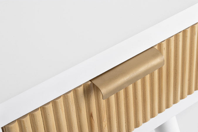 Consolle "Charley" con struttura in mdf, colore bianco-naturale, 110 x 40 x 78h cm