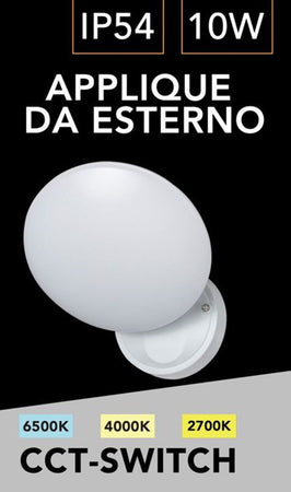 Applique Lampada Da Parete Per Esterno 10w Cct Switch Ip54 Bianco 3 Colori Luce Esa-02b3c