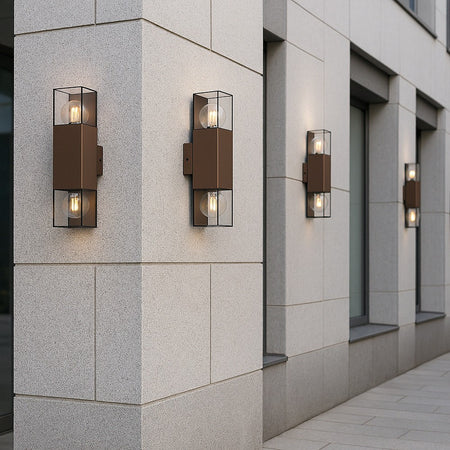 Applique Da Esterno A Parete Doppia Emissione Di Luce 2 Attacchi E27 Ip44 Ruggine Esm-01c