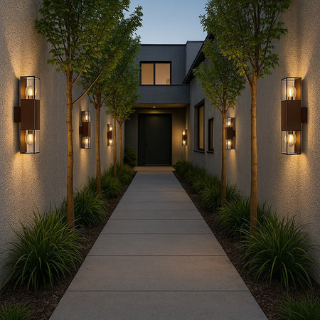 Applique Da Esterno A Parete Doppia Emissione Di Luce 2 Attacchi E27 Ip44 Ruggine Esm-01c