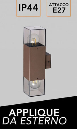 Applique Da Esterno A Parete Doppia Emissione Di Luce 2 Attacchi E27 Ip44 Ruggine Esm-01c