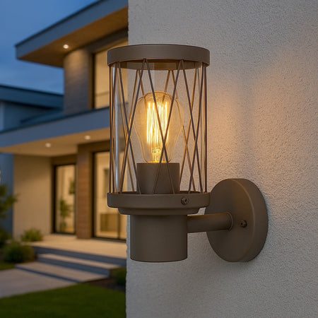 Applique Lanterna Moderna Per Esterno In Alluminio Rosso Ruggine Attacco E27 Ip54 Esm-02c