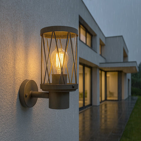 Applique Lanterna Moderna Per Esterno In Alluminio Rosso Ruggine Attacco E27 Ip54 Esm-02c