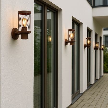 Applique Lanterna Moderna Per Esterno In Alluminio Rosso Ruggine Attacco E27 Ip54 Esm-02c