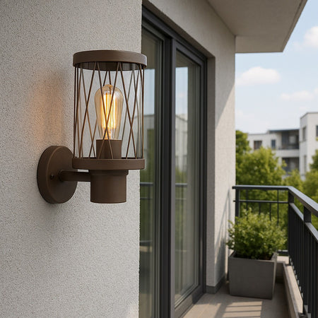 Applique Lanterna Moderna Per Esterno In Alluminio Rosso Ruggine Attacco E27 Ip54 Esm-02c